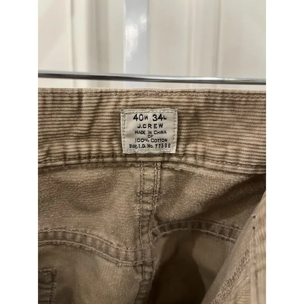 J Crew Beige Corduroy Matchstick Low Rise Straight Leg 40x34 Pants